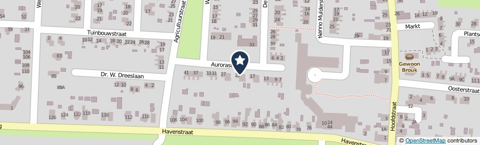 Kaartweergave Aurorastraat in Noordbroek