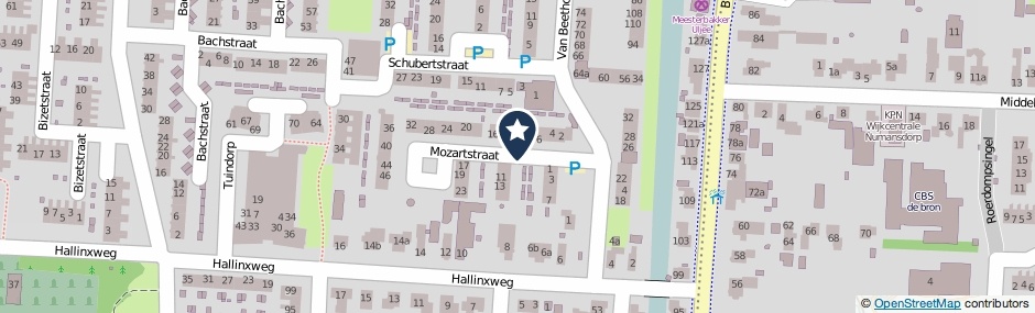Kaartweergave Mozartstraat in Numansdorp