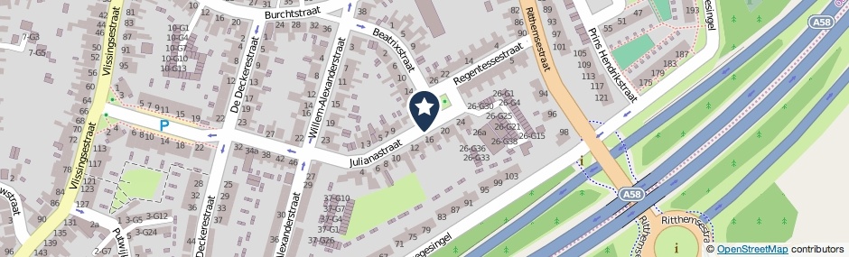 Kaartweergave Julianastraat in Oost-Souburg