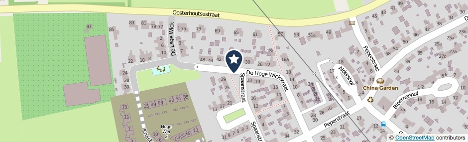 Kaartweergave De Hoge Wickstraat in Oosterhout (Gelderland)