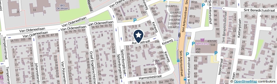 Kaartweergave Aurorastraat in Oosterhout (Noord-Brabant)