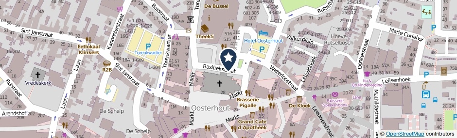 Kaartweergave Basiliekstraat in Oosterhout (Noord-Brabant)