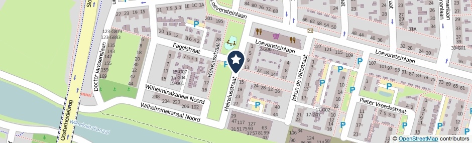 Kaartweergave Heinsiusstraat in Oosterhout (Noord-Brabant)