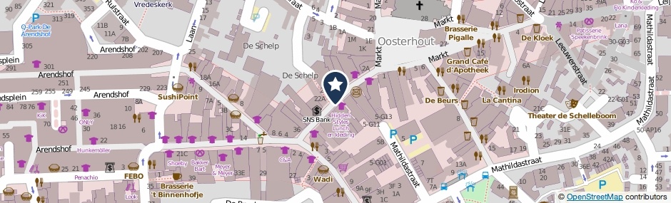 Kaartweergave Kerkstraat in Oosterhout (Noord-Brabant)