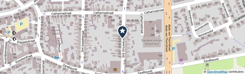 Kaartweergave Sint Vincentiusstraat in Oosterhout (Noord-Brabant)