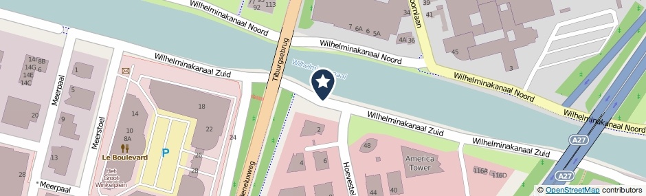 Kaartweergave Wilhelminakanaal Zuid in Oosterhout (Noord-Brabant)