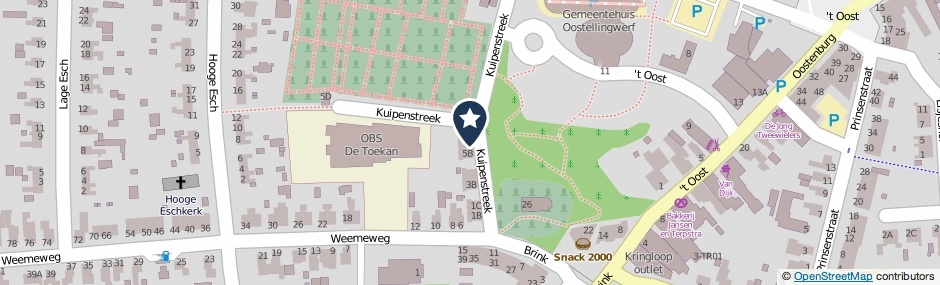 Kaartweergave Kuipenstreek 5-A in Oosterwolde (Friesland)