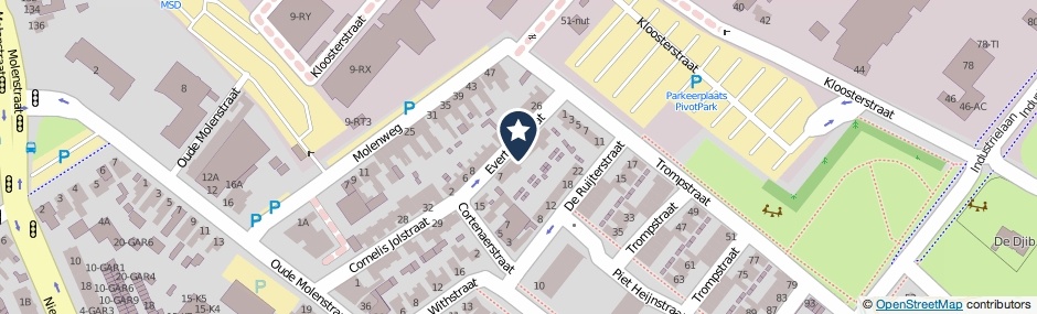 Kaartweergave Evertsenstraat 13 in Oss