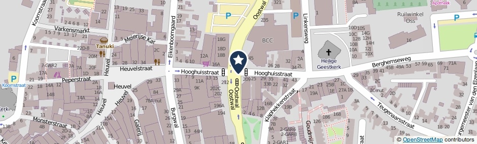 Kaartweergave Hooghuisstraat in Oss