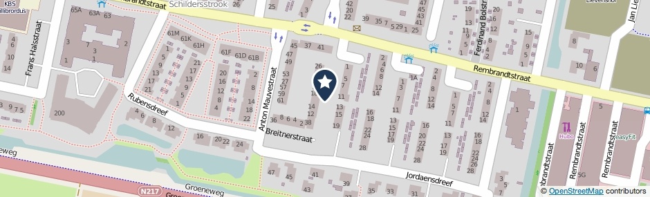 Kaartweergave Breitnerstraat in Oud-Beijerland
