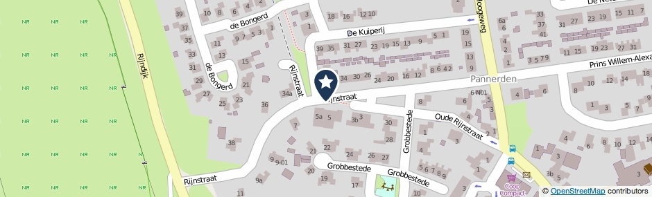 Kaartweergave Rijnstraat in Pannerden