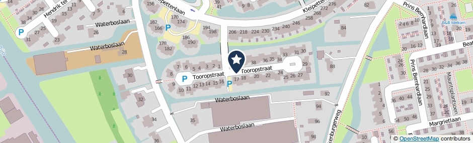 Kaartweergave Tooropstraat in Rijnsburg