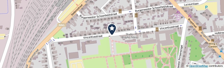 Kaartweergave Vincentiusstraat in Roosendaal