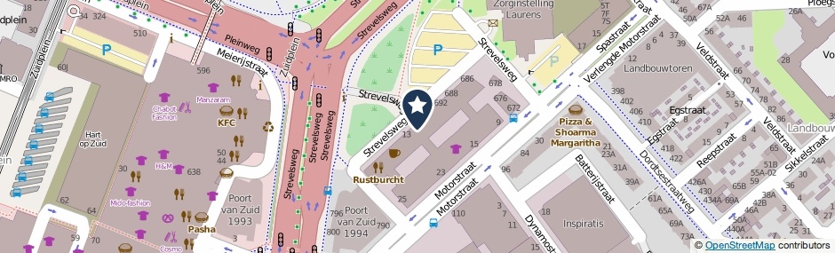 Kaartweergave Strevelsweg 708 in Rotterdam