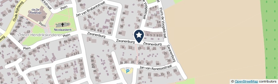 Kaartweergave Zwanenburg in S-Heer Hendrikskinderen