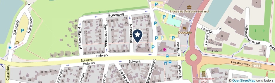 Kaartweergave Nassaustraat 2 in Sas Van Gent