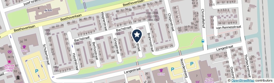 Kaartweergave Brucknerstraat in Schagen