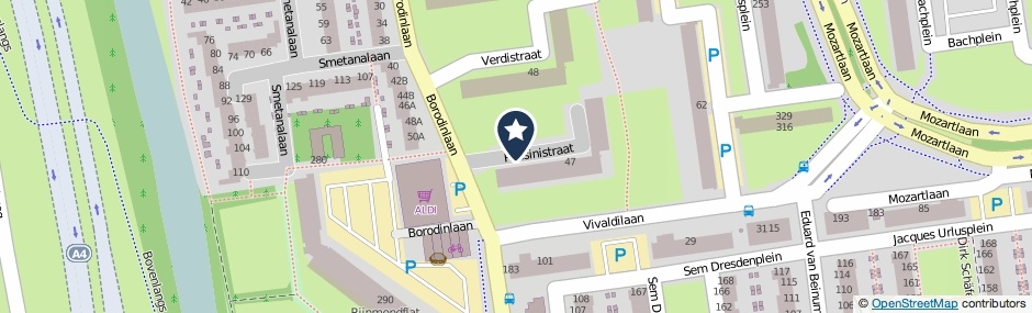 Kaartweergave Rossinistraat in Schiedam