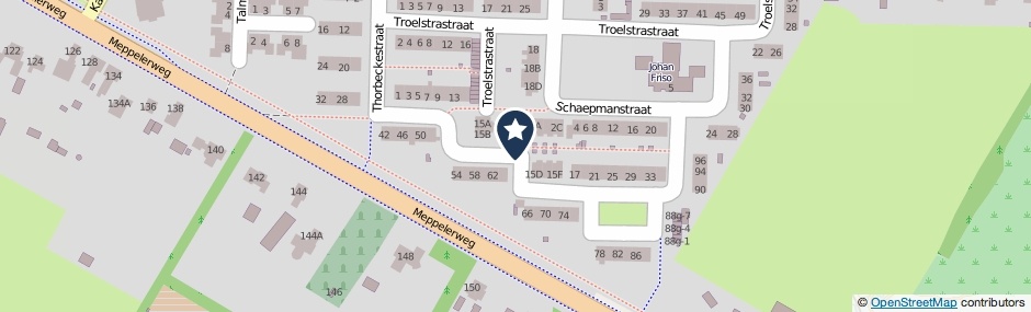 Kaartweergave Thorbeckestraat in Steenwijk