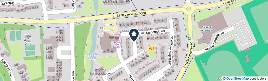 Kaartweergave Simon Van Haarlemstraat in Tiel
