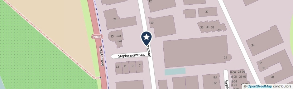 Kaartweergave Stephensonstraat in Tiel