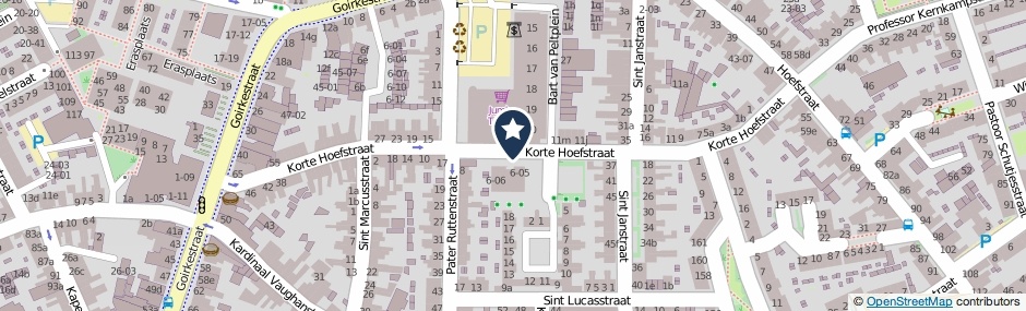 Kaartweergave Korte Hoefstraat in Tilburg