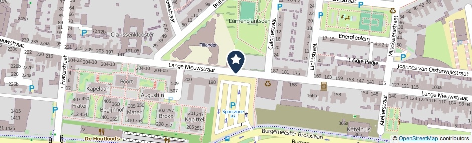 Kaartweergave Lange Nieuwstraat in Tilburg