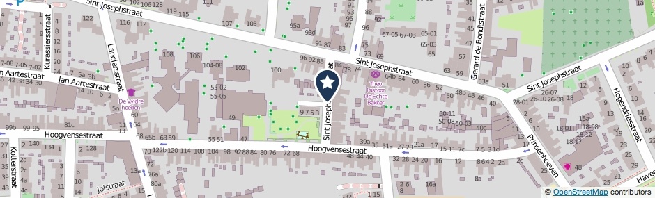 Kaartweergave Sint Josephdwarsstraat in Tilburg
