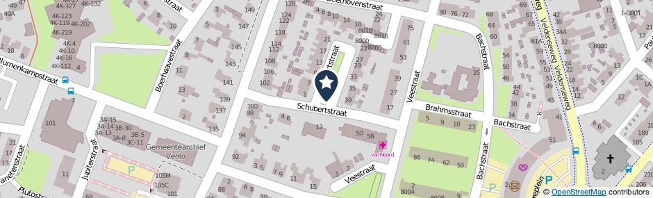 Kaartweergave Schubertstraat in Venlo