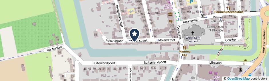 Kaartweergave Molenstraat in Vianen (Utrecht)