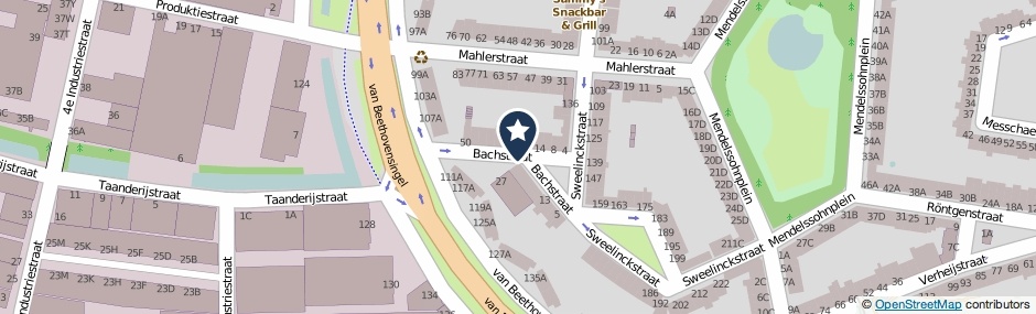 Kaartweergave Bachstraat in Vlaardingen