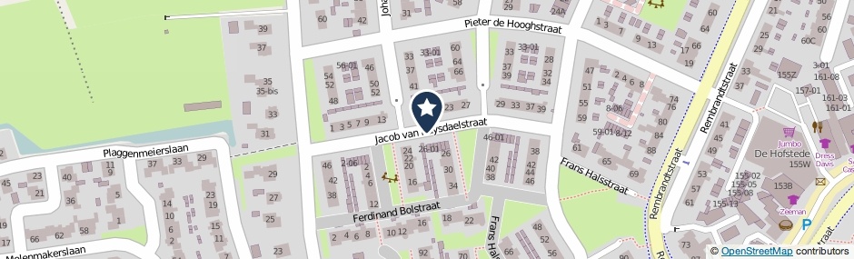 Kaartweergave Jacob Van Ruysdaelstraat in Voorthuizen