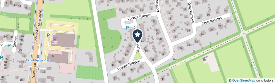 Kaartweergave Voorste Kampen in Vries