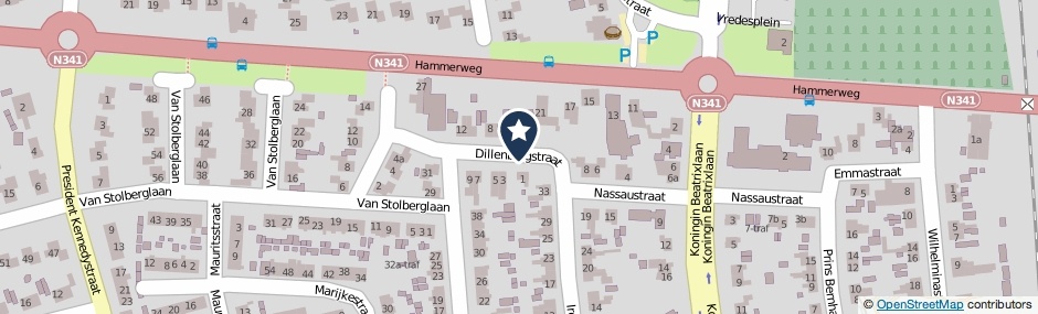 Kaartweergave Dillenburgstraat in Vroomshoop