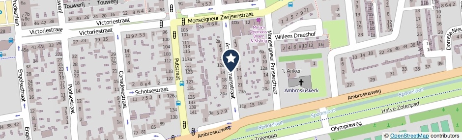 Kaartweergave Andreas Zijlmansstraat in Waalwijk