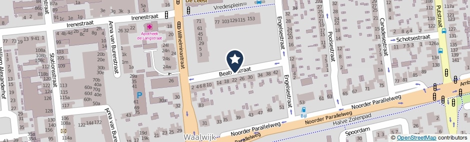 Kaartweergave Beatrixstraat in Waalwijk