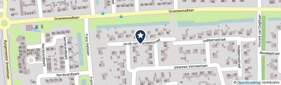 Kaartweergave Jacob Van Ruysdaelstraat in Waalwijk