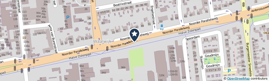 Kaartweergave Noorder Parallelweg in Waalwijk
