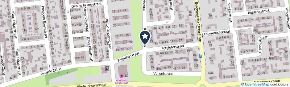 Kaartweergave Vondelstraat in Waalwijk