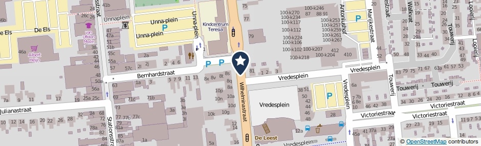 Kaartweergave Wilhelminastraat in Waalwijk