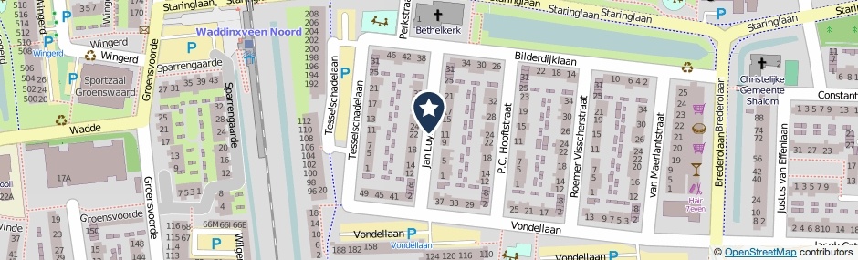 Kaartweergave Jan Luykenstraat in Waddinxveen
