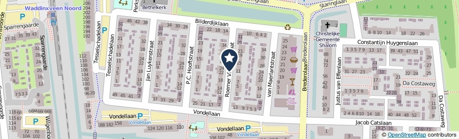 Kaartweergave Roemer Visscherstraat in Waddinxveen