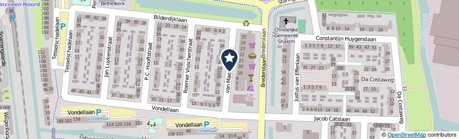 Kaartweergave Van Maerlantstraat in Waddinxveen