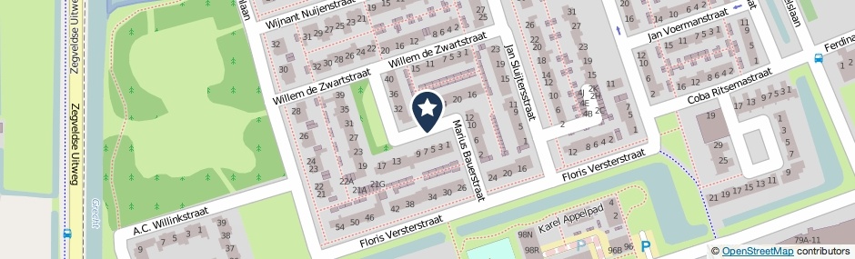 Kaartweergave Marius Bauerstraat in Woerden