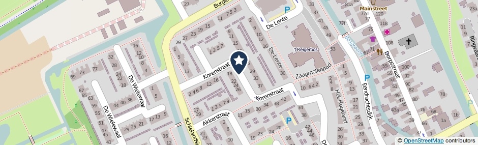 Kaartweergave Korenstraat in Zevenhuizen (Zuid-Holland)