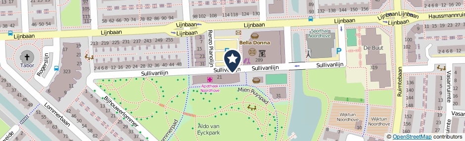 Kaartweergave Sullivanlijn in Zoetermeer