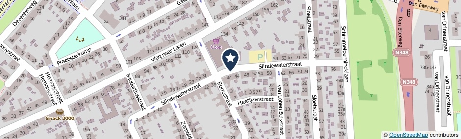 Kaartweergave Slindewaterstraat in Zutphen